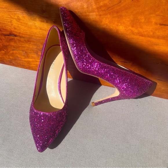MARC FISHER Mfdarreny Fuschia Glitter Pointed Toe Stilleto Pumps Size 8 - Picture 2 of 12